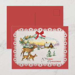 ヴィンテージクリスマス キャビン & 鹿 シーズンポストカード