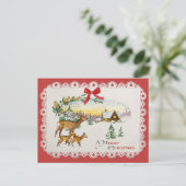 ヴィンテージクリスマス キャビン & 鹿 シーズンポストカード (スタンド正面)