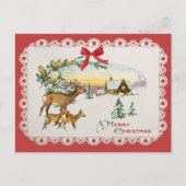 ヴィンテージクリスマス キャビン & 鹿 シーズンポストカード (正面)