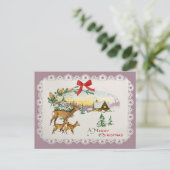 ヴィンテージクリスマス キャビン & 鹿 シーズンポストカード (スタンド正面)