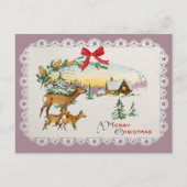 ヴィンテージクリスマス キャビン & 鹿 シーズンポストカード (正面)