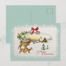 ヴィンテージクリスマス キャビン & 鹿 シーズンポストカード