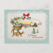 ヴィンテージクリスマス キャビン & 鹿 シーズンポストカード (正面)