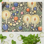 ヴィンテージクリスマス、キャンドルと星の木 キッチンタオル (折り畳み)