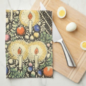 ヴィンテージクリスマス、キャンドルと星の木 キッチンタオル (四つ折り)