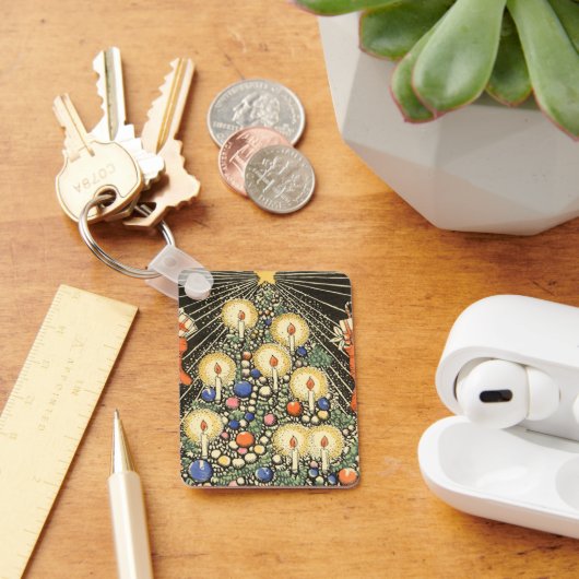 ヴィンテージクリスマス、キャンドルと星の木 キーホルダー (デスク)