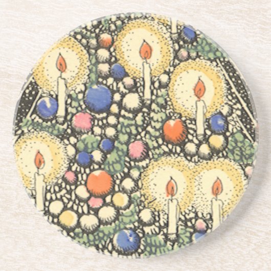 ヴィンテージクリスマス、キャンドルと星の木 コースター (正面)