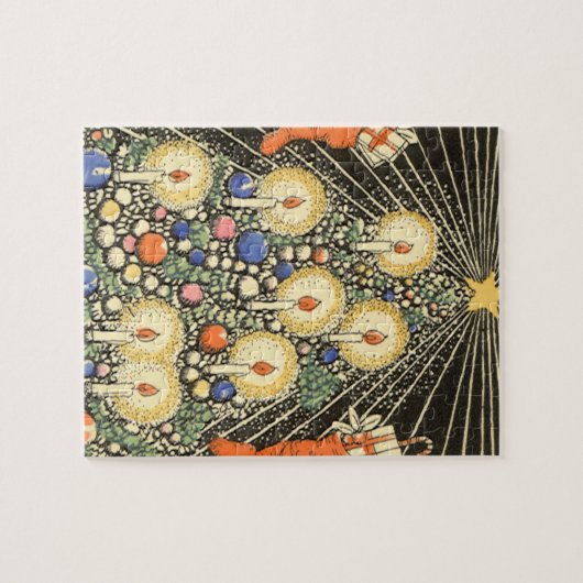 ヴィンテージクリスマス、キャンドルと星の木 ジグソーパズル (横)