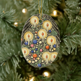 ヴィンテージクリスマス、キャンドルと星の木 セラミックオーナメント