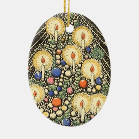 ヴィンテージクリスマス、キャンドルと星の木 セラミックオーナメント (裏面)