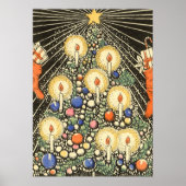 ヴィンテージクリスマス、キャンドルと星の木 ポスター (正面)