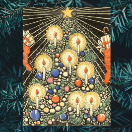 ヴィンテージクリスマス、キャンドルと星の木 ポスター