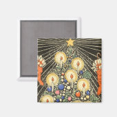 ヴィンテージクリスマス、キャンドルと星の木 マグネット (正面/裏面)