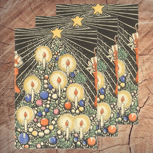 ヴィンテージクリスマス、キャンドルと星の木 ラッピングペーパーシート