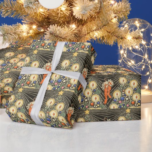 ヴィンテージクリスマス、キャンドルと星の木 ラッピングペーパー (クリスマス)