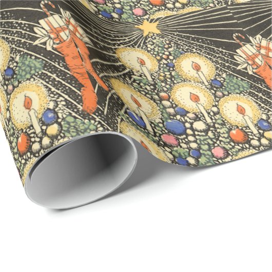 ヴィンテージクリスマス、キャンドルと星の木 ラッピングペーパー (ロールコーナー)