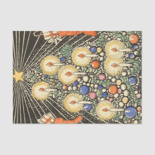 ヴィンテージクリスマス、キャンドルと星の木 薄葉紙 (正面)