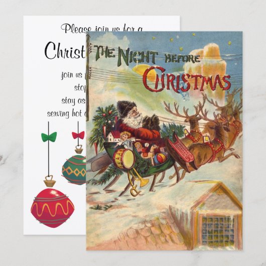 ヴィンテージクリスマス、クリスマスの前の夜 招待状 (正面/裏面)