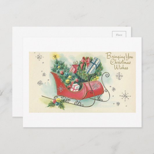 ヴィンテージクリスマス「クリスマスの願い」そりのカード シーズンポストカード (正面/裏面)