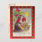 ヴィンテージクリスマス、クリスマスキャット シーズンポストカード (正面/裏面)