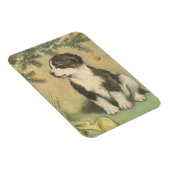 ヴィンテージクリスマス、クリスマスツリーの下のかわいい子犬 マグネット (右側)