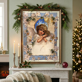 ヴィンテージクリスマス、ゴールドベル付きヴィクトリア朝の天使 ポスター