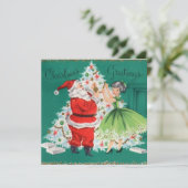 ヴィンテージクリスマス サンタと少女がツリーを飾る シーズンカード (スタンド正面)