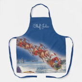 ヴィンテージクリスマス、サンタのトナカイが引く飛行するそり エプロン (正面)