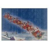 ヴィンテージクリスマス、サンタのトナカイが引く飛行するそり カッティングボード (正面)