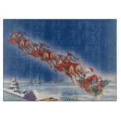 ヴィンテージクリスマス、サンタのトナカイが引く飛行するそり カッティングボード (正面)