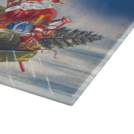 ヴィンテージクリスマス、サンタのトナカイが引く飛行するそり カッティングボード (角)