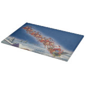 ヴィンテージクリスマス、サンタのトナカイが引く飛行するそり カッティングボード (角)