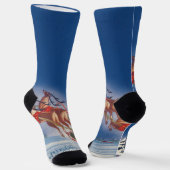 ヴィンテージクリスマス、サンタのトナカイが引く飛行するそり ソックス (傾斜あり)