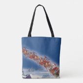 ヴィンテージクリスマス、サンタのトナカイが引く飛行するそり トートバッグ (裏面)