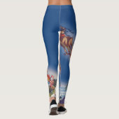 ヴィンテージクリスマス、サンタのトナカイが引く飛行するそり レギンス (裏面)