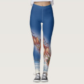 ヴィンテージクリスマス、サンタのトナカイが引く飛行するそり レギンス (正面)