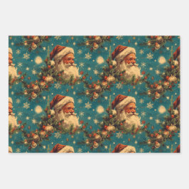 ヴィンテージクリスマス：サンタの夜空の祭典 ラッピングペーパーシート