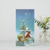 ヴィンテージクリスマス サンタの船でのプレゼント シーズンカード (スタンド正面)