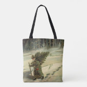 ヴィンテージクリスマス、サンタクロースが木を運ぶ トートバッグ (裏面)