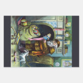 ヴィンテージクリスマス、サンタクロースと彼の仕事 ラッピングペーパーシート (正面3)