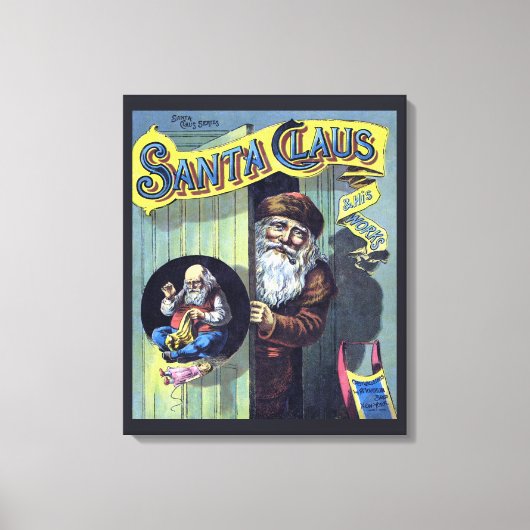 ヴィンテージクリスマス、サンタクロースと彼の作品集 キャンバスプリント (正面)