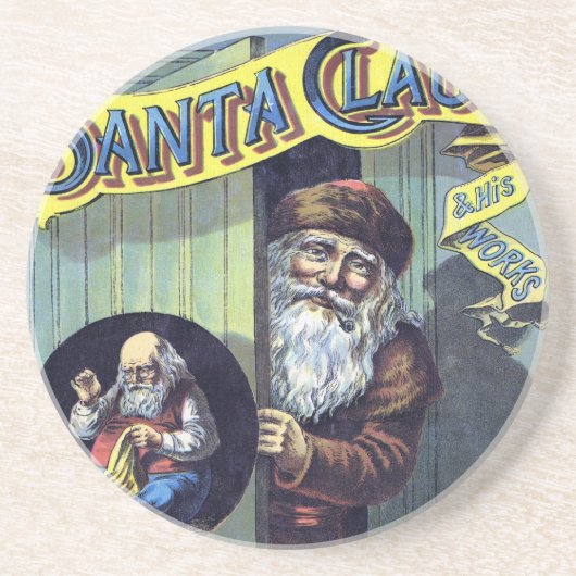 ヴィンテージクリスマス、サンタクロースと彼の作品集 コースター (正面)