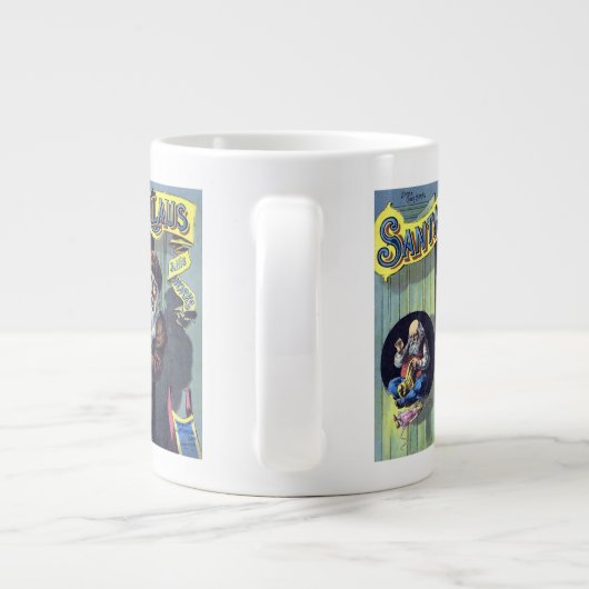 ヴィンテージクリスマス、サンタクロースと彼の作品集 ジャンボコーヒーマグカップ (裏面)