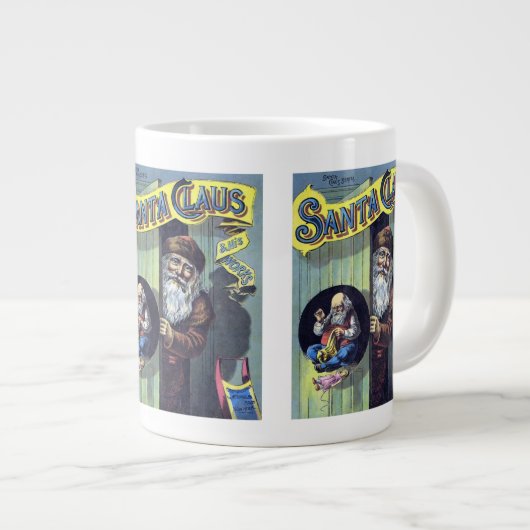 ヴィンテージクリスマス、サンタクロースと彼の作品集 ジャンボコーヒーマグカップ (正面右)