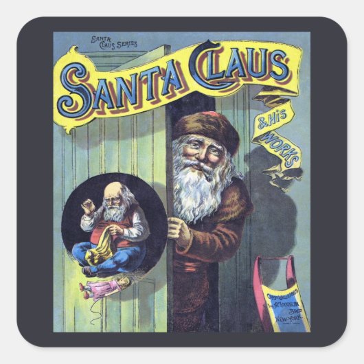 ヴィンテージクリスマス、サンタクロースと彼の作品集 スクエアシール (正面)