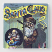 ヴィンテージクリスマス、サンタクロースと彼の作品集 スクエア壁時計 (正面)