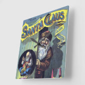 ヴィンテージクリスマス、サンタクロースと彼の作品集 スクエア壁時計 (傾斜)