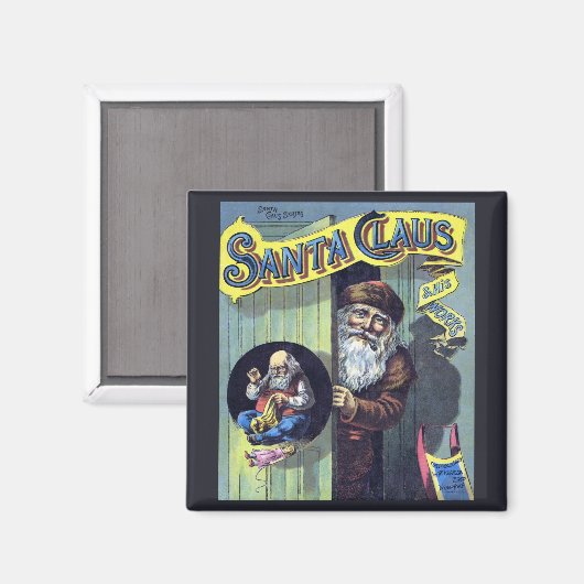 ヴィンテージクリスマス、サンタクロースと彼の作品集 マグネット (正面/裏面)