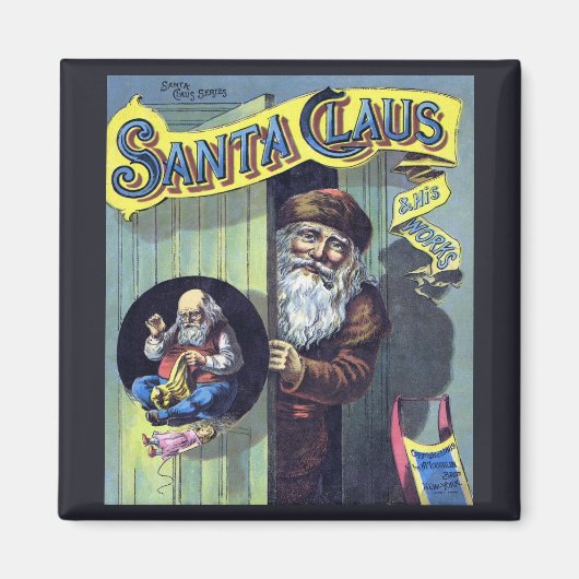 ヴィンテージクリスマス、サンタクロースと彼の作品集 マグネット (正面)