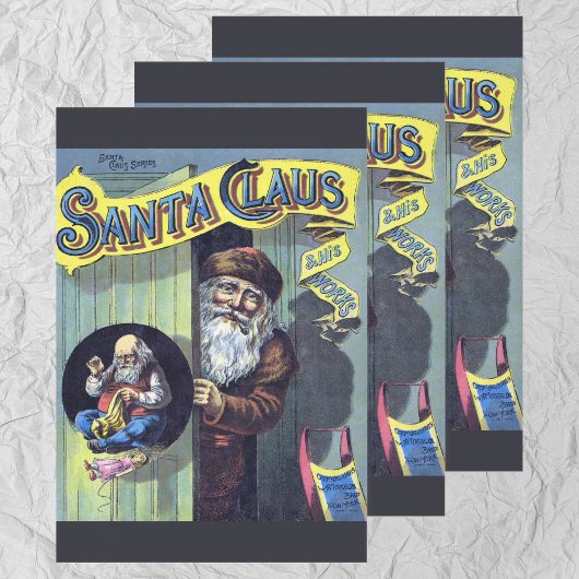 ヴィンテージクリスマス、サンタクロースと彼の作品集 ラッピングペーパーシート